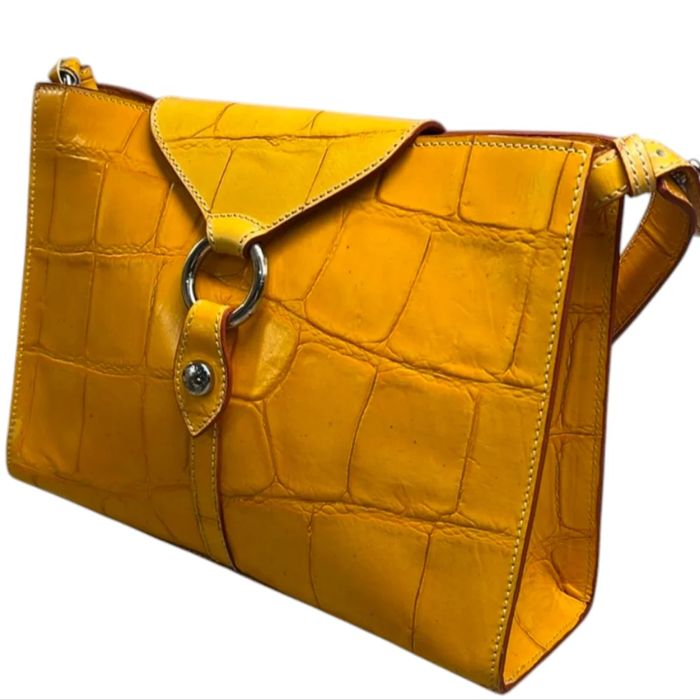 Dooney & Bourke Ring Flap Italian Made Croc Embossed Shoulder Bag Vintage EUC - Picture 1 of 17
